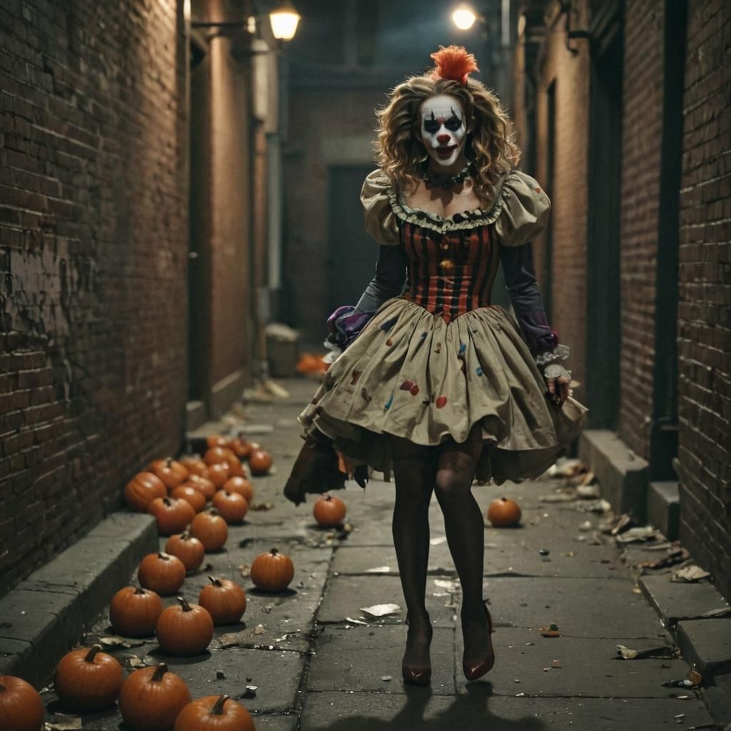 Sarah Jessica Parker as Halloween Clown in Dark Alley