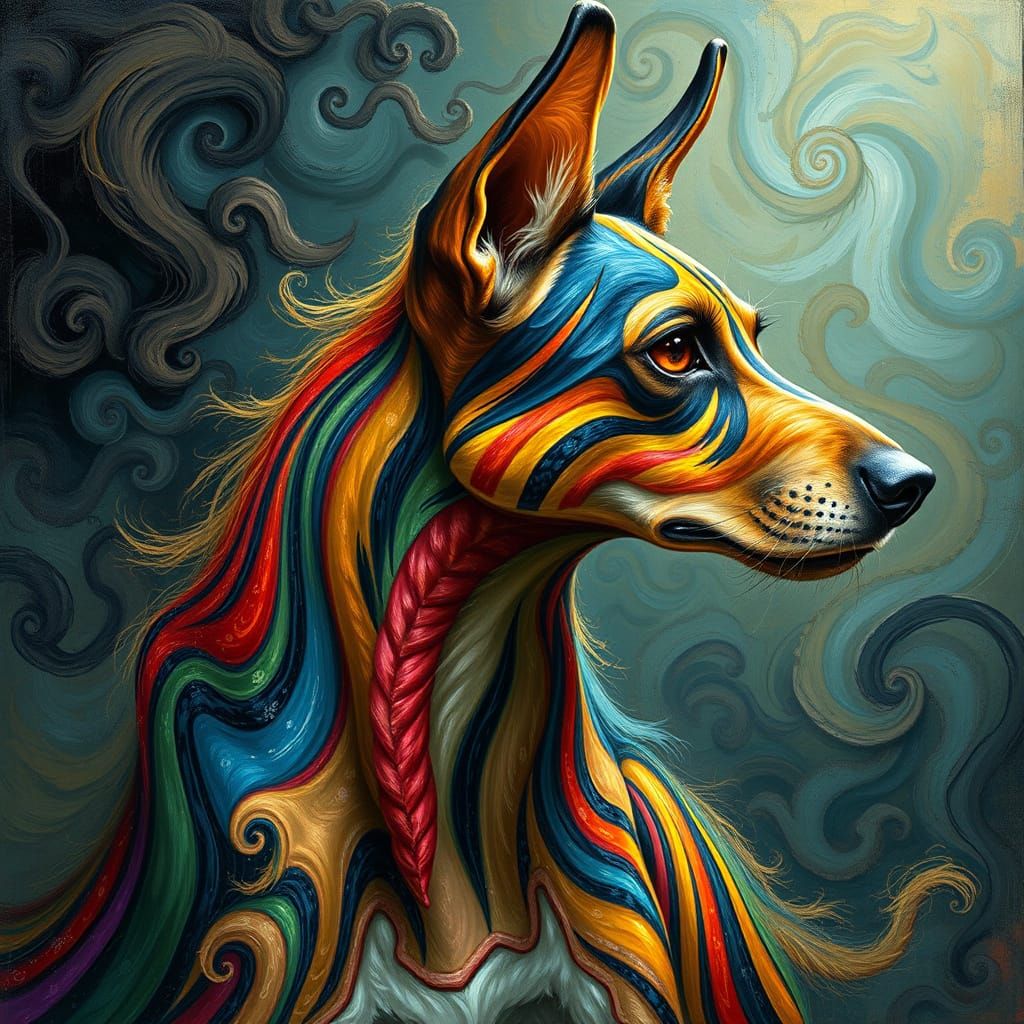 Surreal Striped Canine in Dreamlike Atmosphere