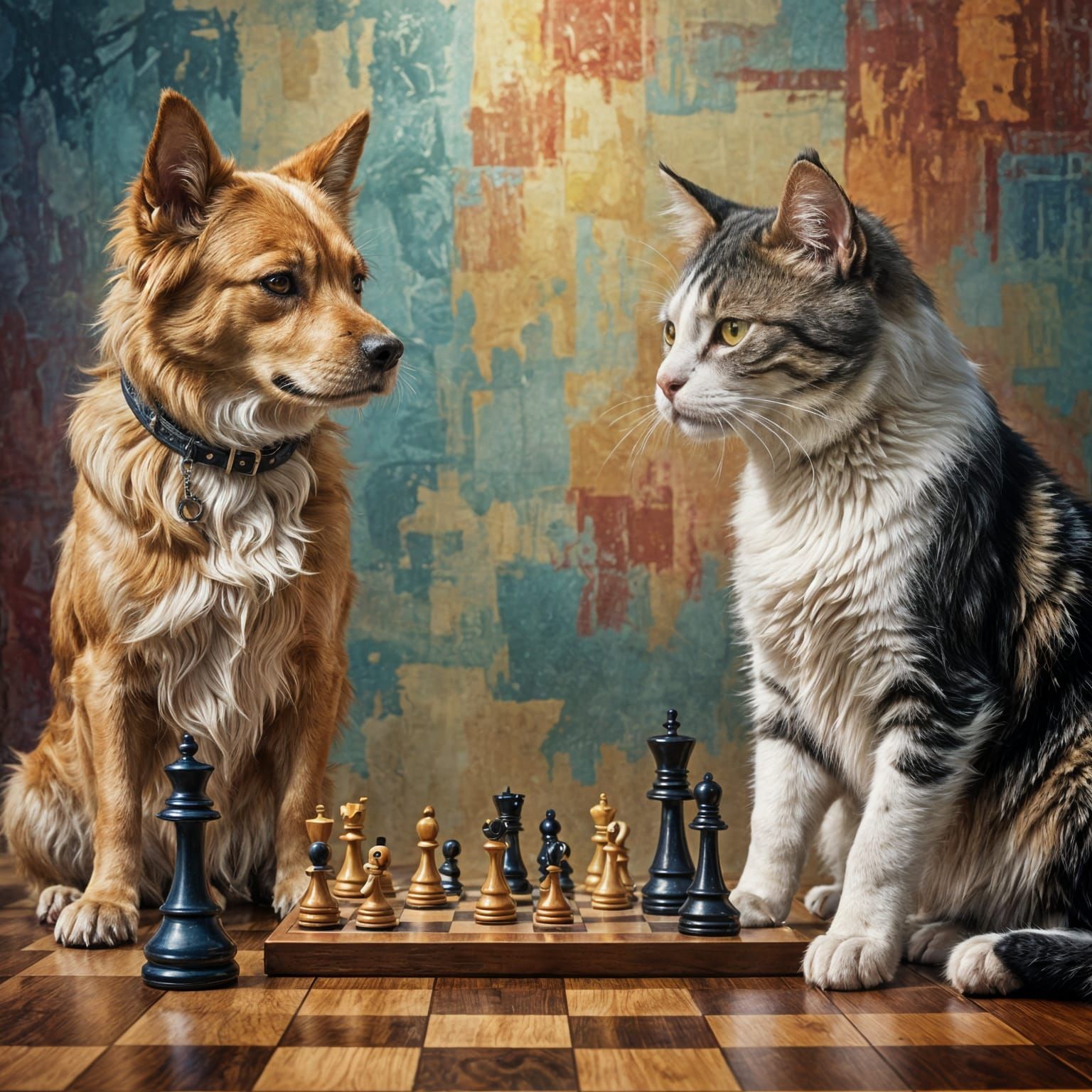 Hyperrealistic Dog and Cat Play Chess