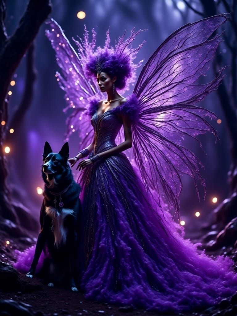 Mystical Fairy with Dog in Dreamtime Style