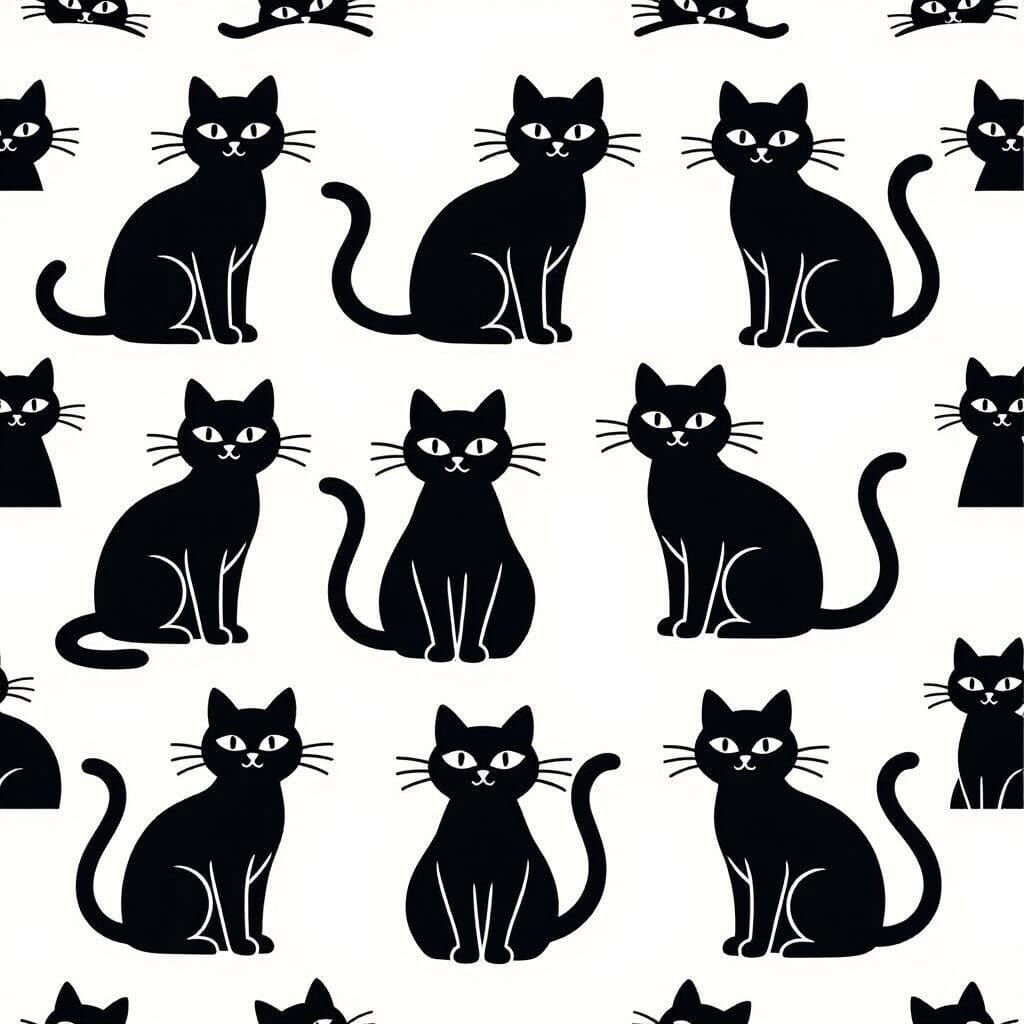Playful Black Cat Silhouettes on White Background