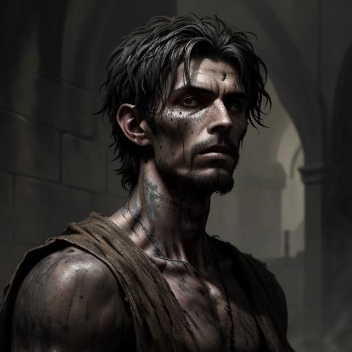 Haunted Thief in Medieval Prison: Hyperrealistic Art