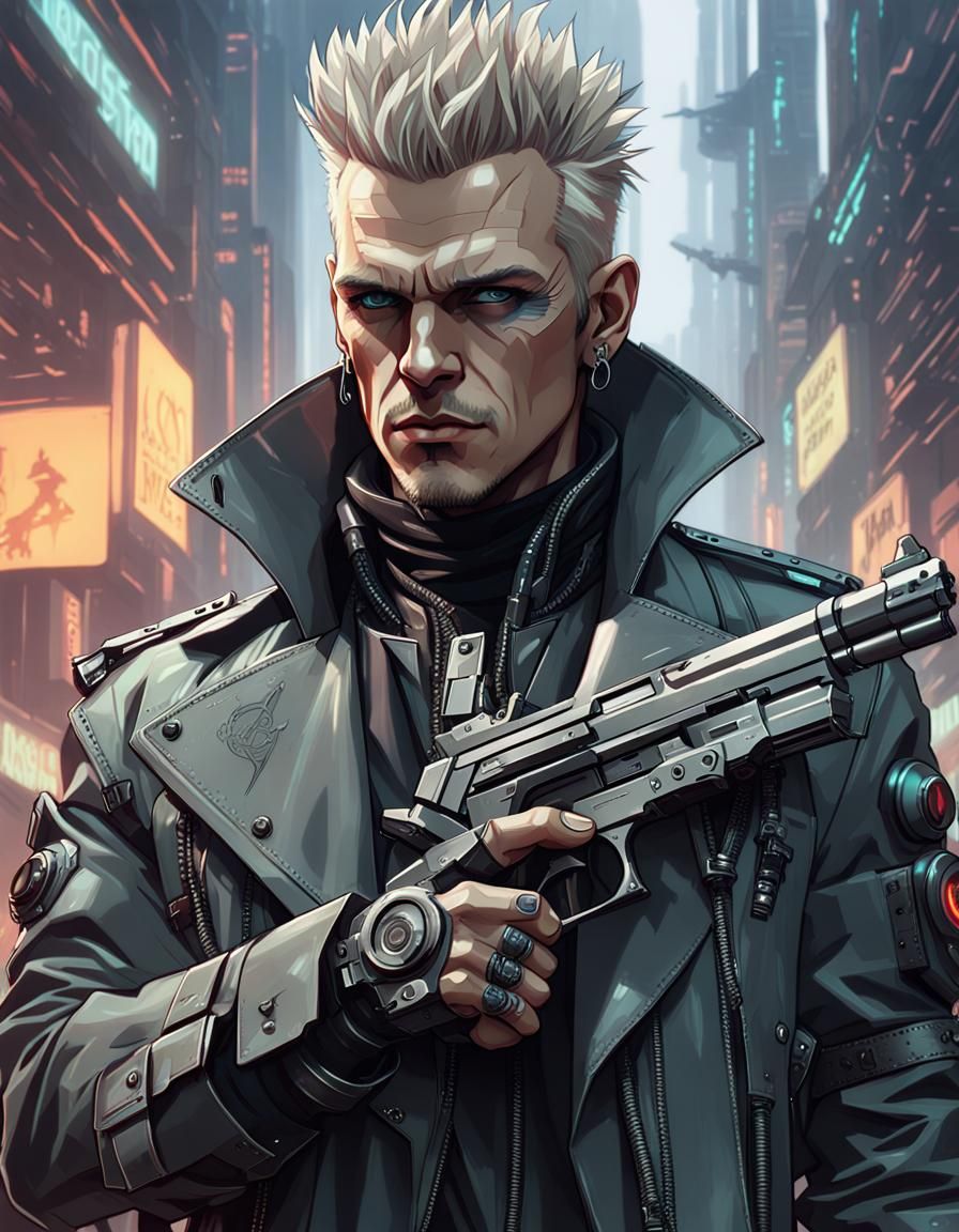 Cyberpunk Rockerboy Portrait in Dystopian Future Style