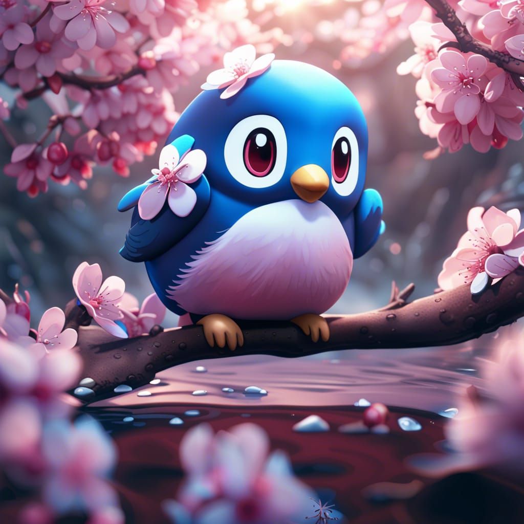 Cherry Blossom Piplup Fantasy Concept Art