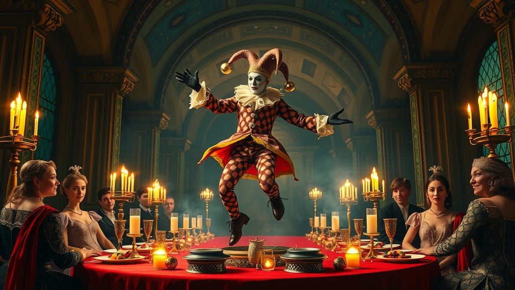 Jester Performs at Grand Feast in Baroque Style