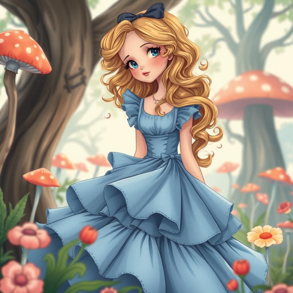 Alice in Wonderland in Anime Art Nouveau Style
