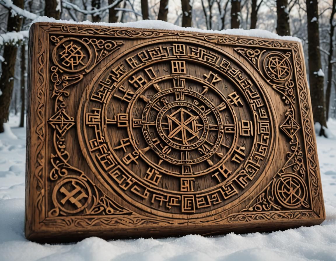 Viking Runestone Plaque in Nordic Folk Art Style