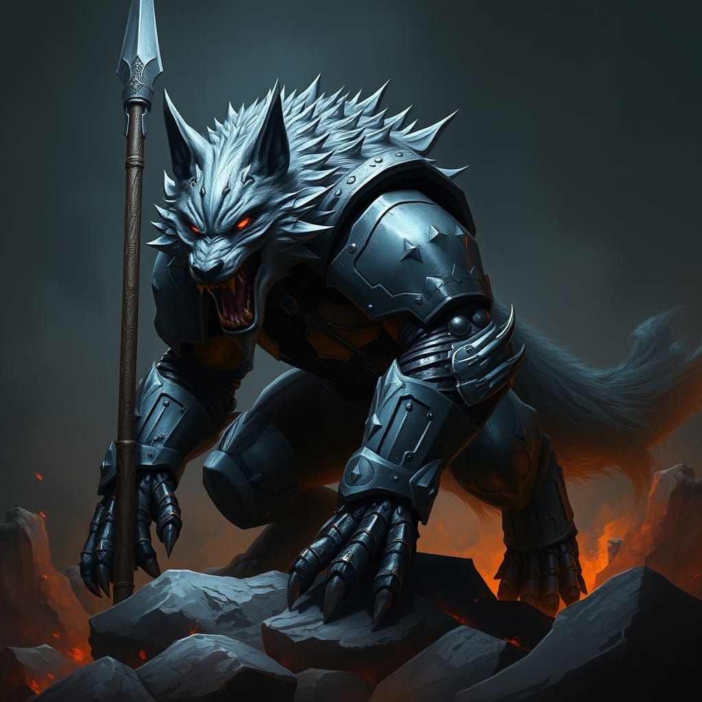 Epic Digital Fantasy Creature in Metallic Armor