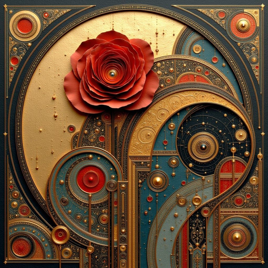 Klimt-Inspired Rose with Kirigami and Zentangle