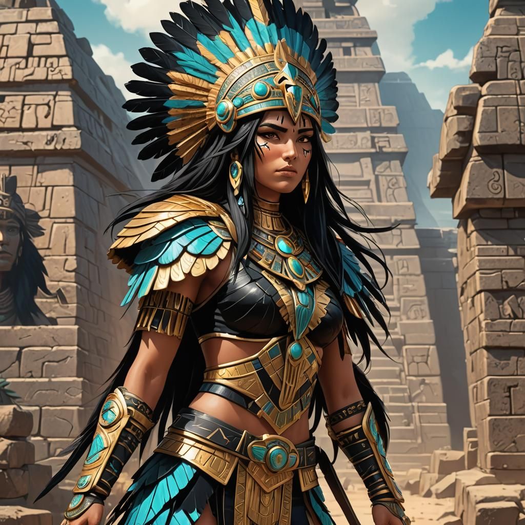 Aztec Guardian Amara Quetzal in Anime Style