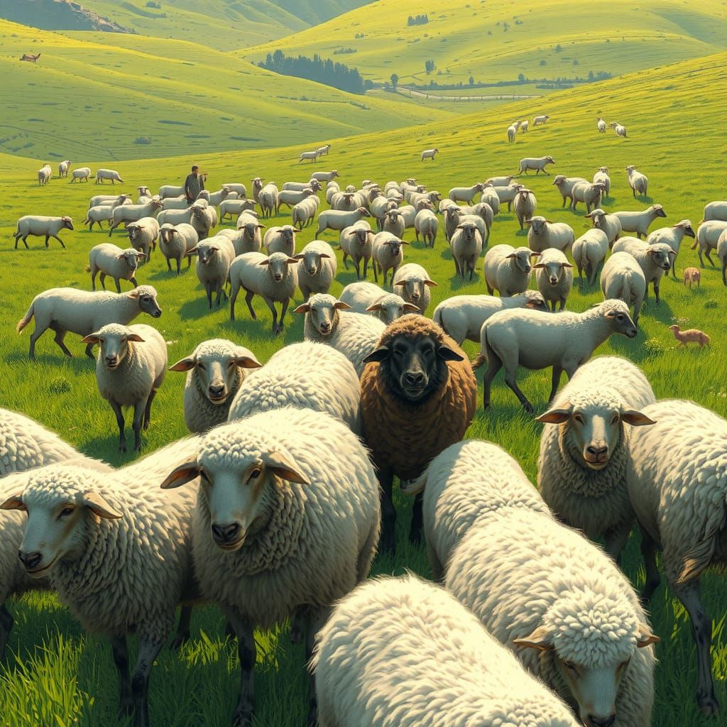 Shepherd Dogs Guarding Sheep in Comic Book Art