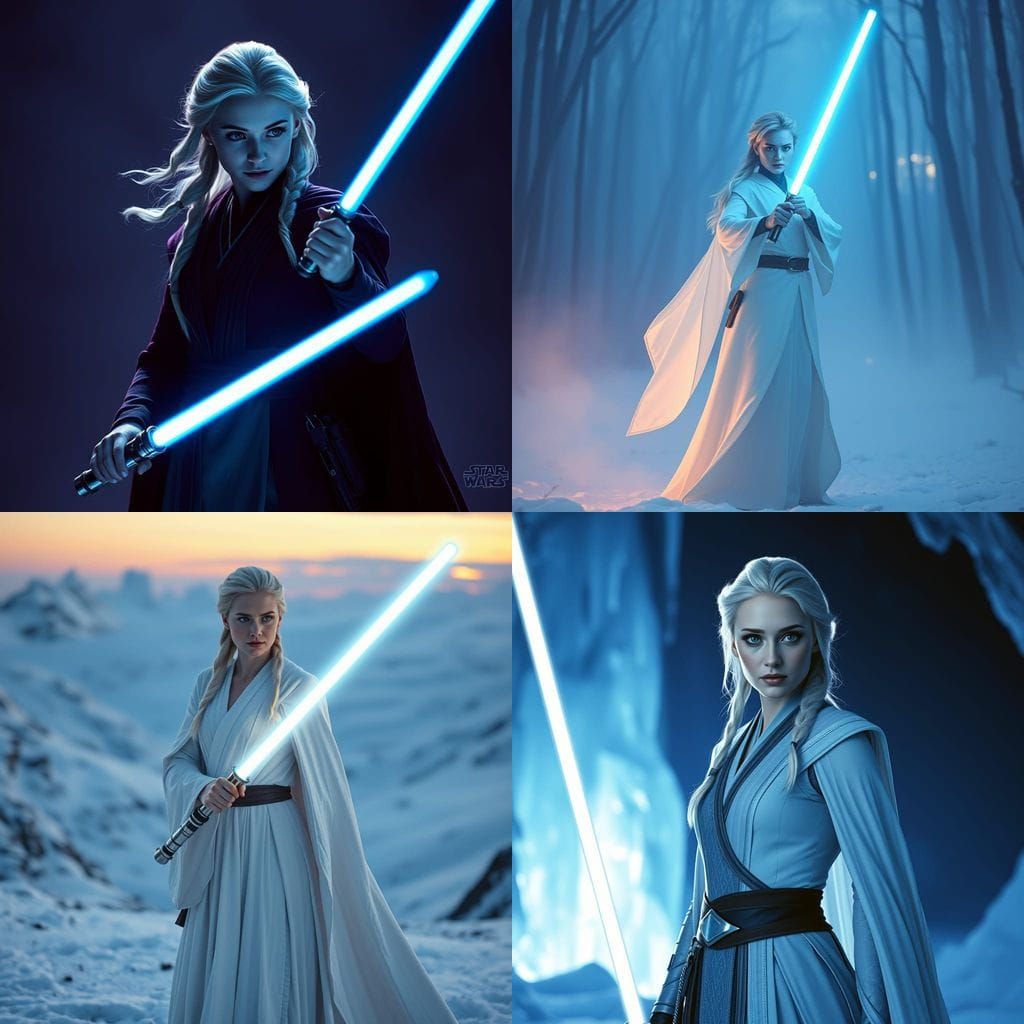 Elsa as a Jedi Knight in Cinematic Film Still