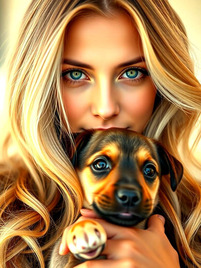 Luminous Portrait of a Woman and Her Faithful Canine Compani...