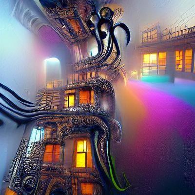 Steampunk Apartment Building with Octopus Tentacles