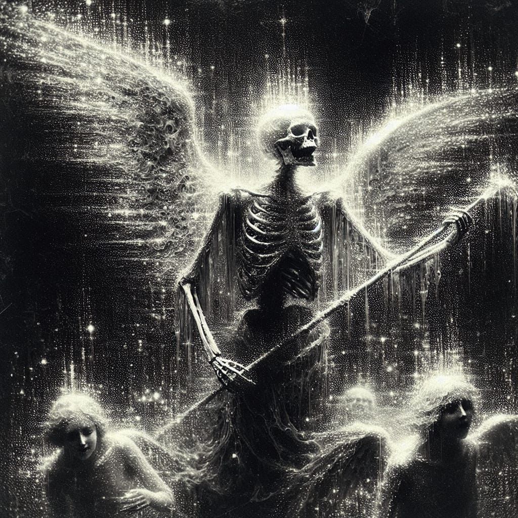 Ethereal Angel of Death Collecting Souls at Night