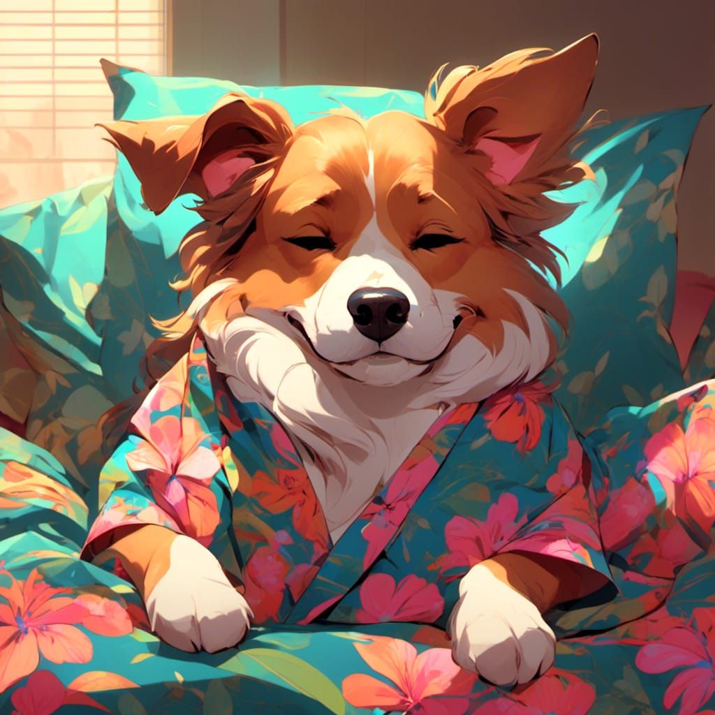 Dog in Hawaiian Shirt: Anime Vector Portrait