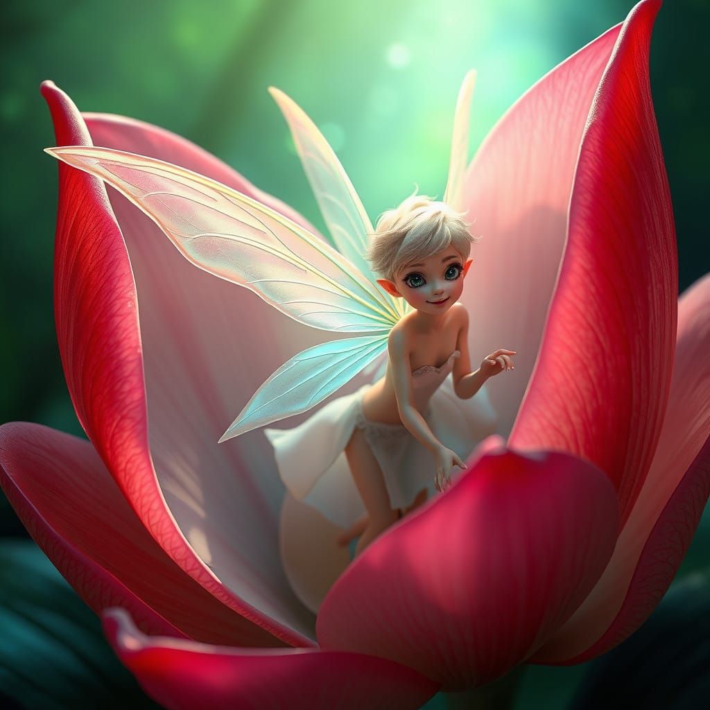 Whimsical Pixie Emerges from Blooming Floral Wonderland