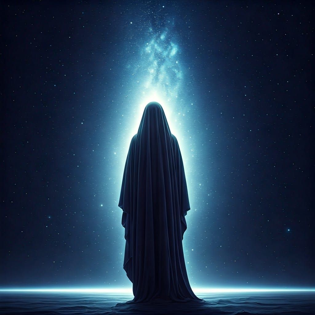 Woman Gazing into Starry Cosmos in Dreamlike Style