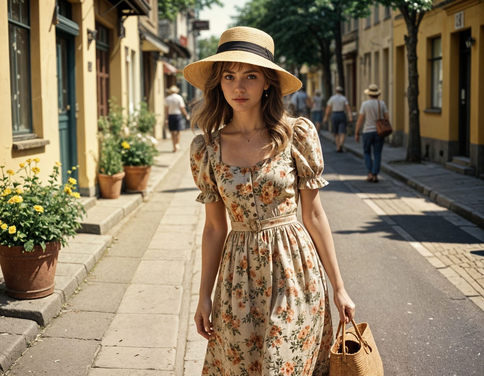 Young Woman in Floral Dress, Vintage Film