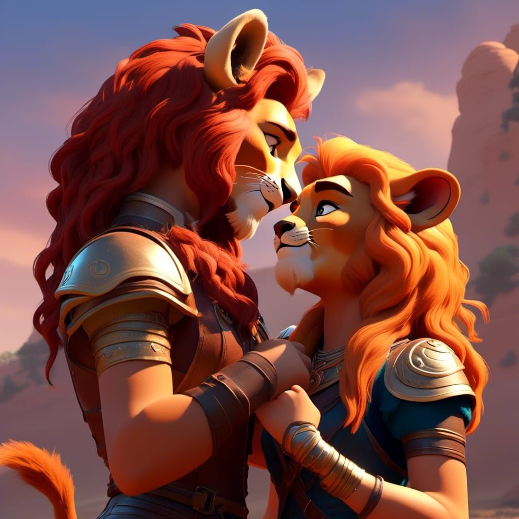 Lesbian Wemic Women Kissing: 3D Digital Art