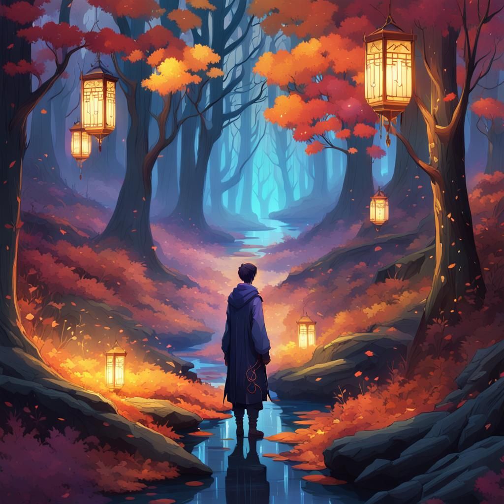 Mystical Autumn Forest Scene in Fantasy Style
