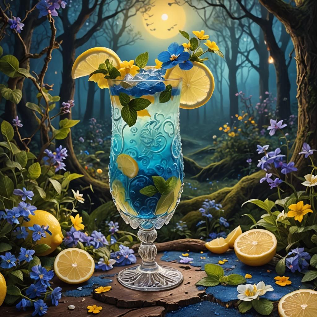 Vibrant Mocktail with Lemon and Mint, Art Nouveau Style