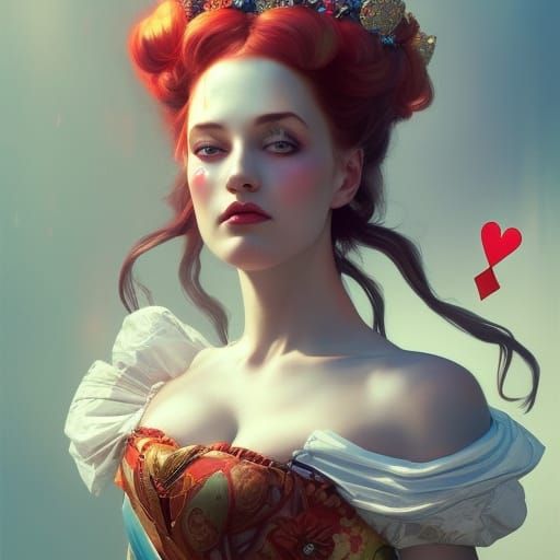 Queen of Hearts Portrait in Art Nouveau Style