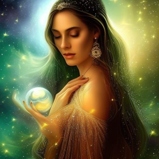 Surreal Woman Reaching for the Moonlit Sky