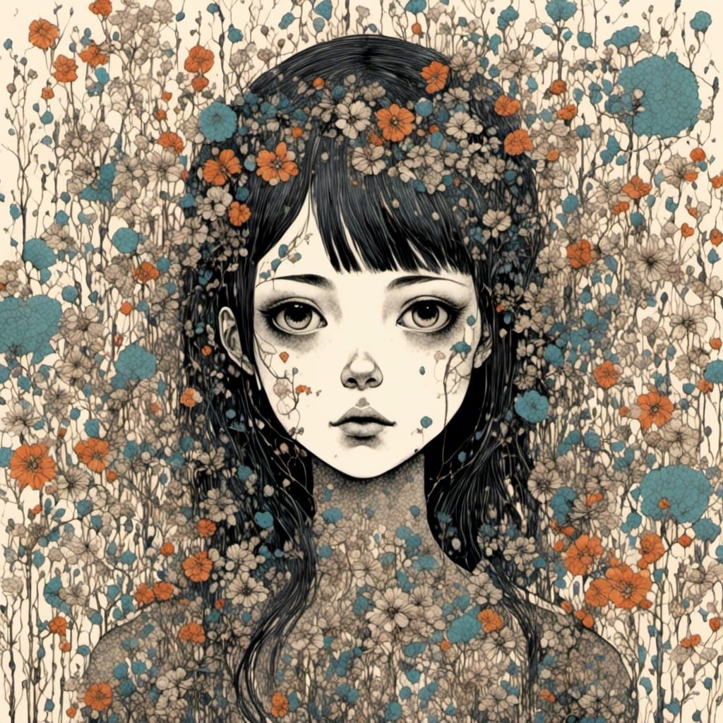 Girl in Art Brut Style Digital Portrait