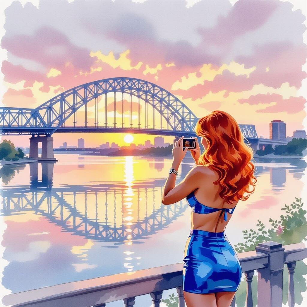 Hernando de Soto Bridge: Watercolor Impressionist Vista