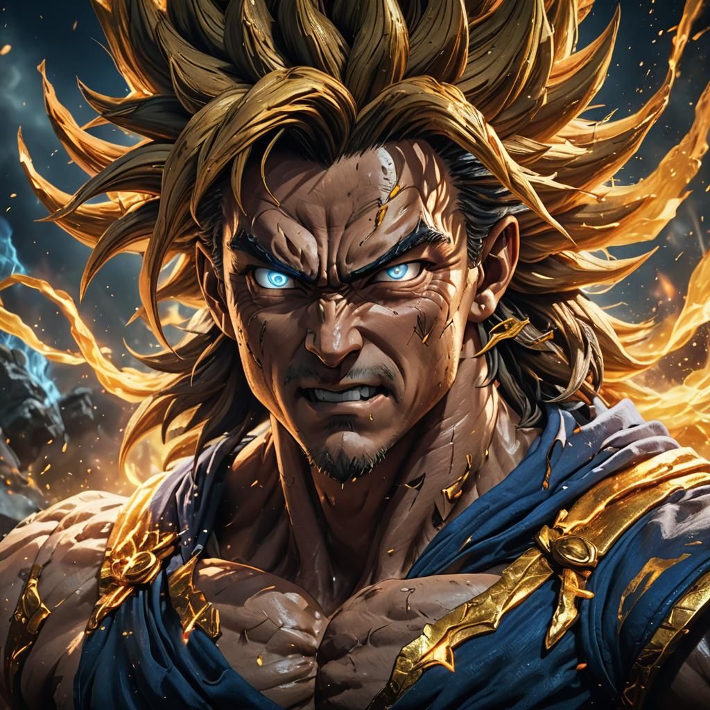 Gogeta Portrait with Energy Aura in Epic Fantasy Style