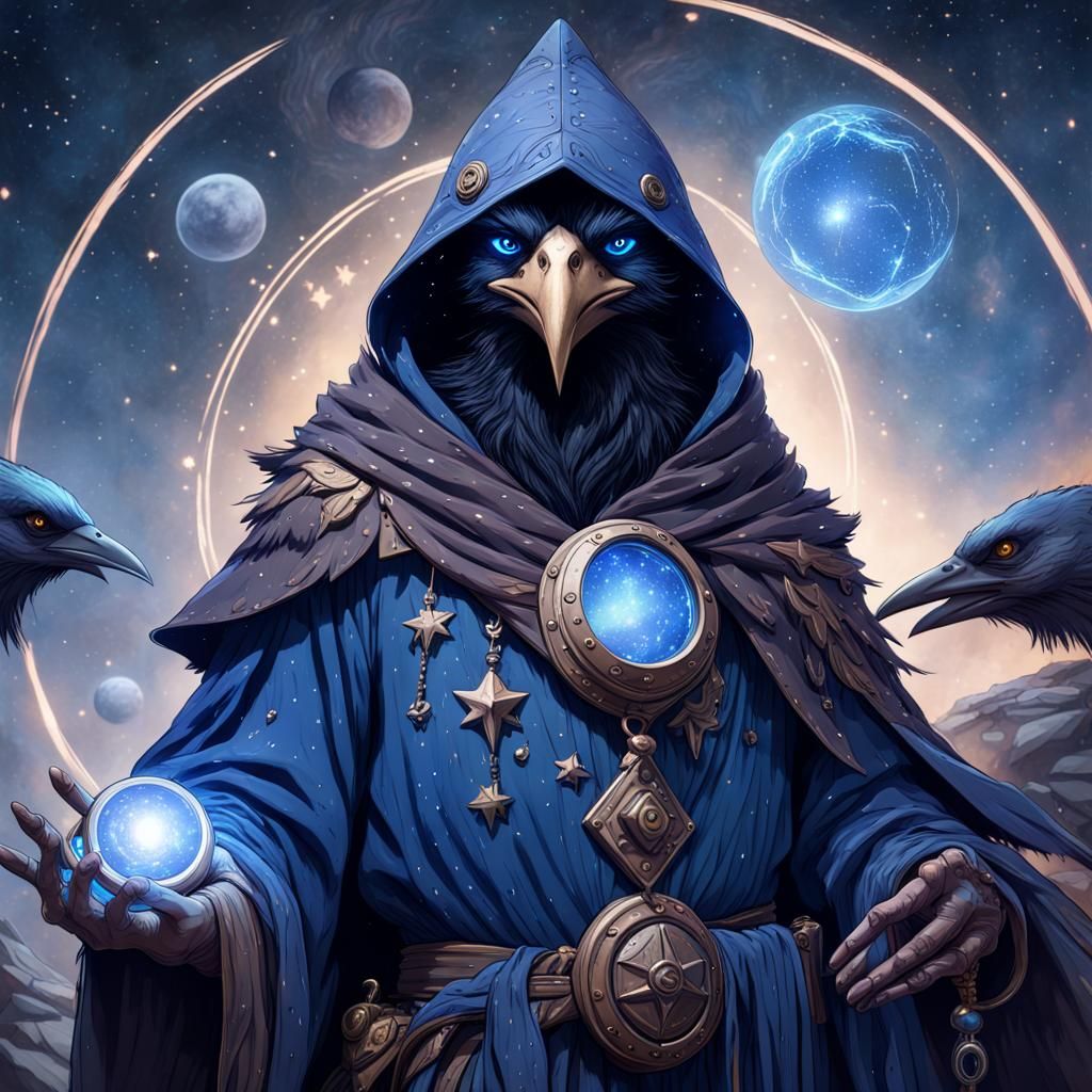 Kenku Stars Druid in Constellation Galaxy, Fantasy Art