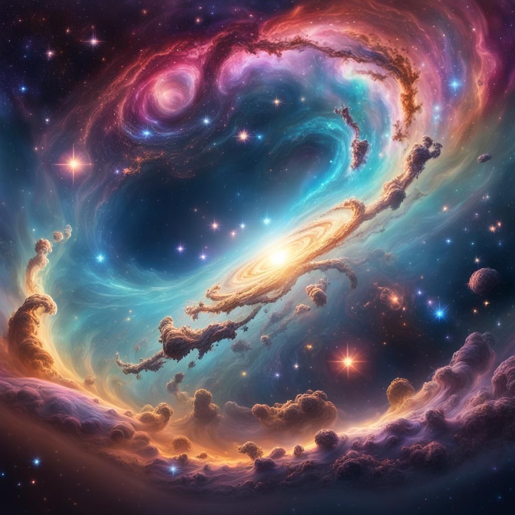 Vibrant Galaxy Concept Art in Pastel Hues