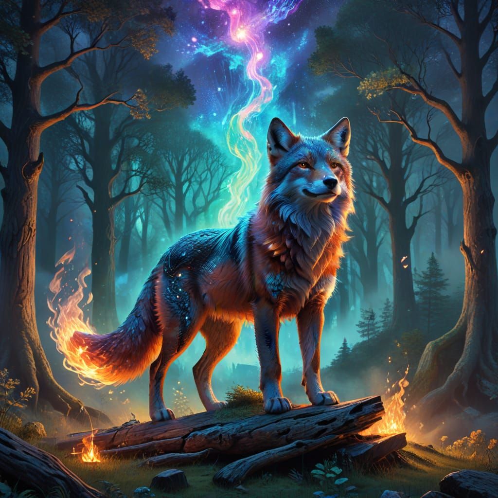 Surreal Fox in a Celtic Cosmic Landscape