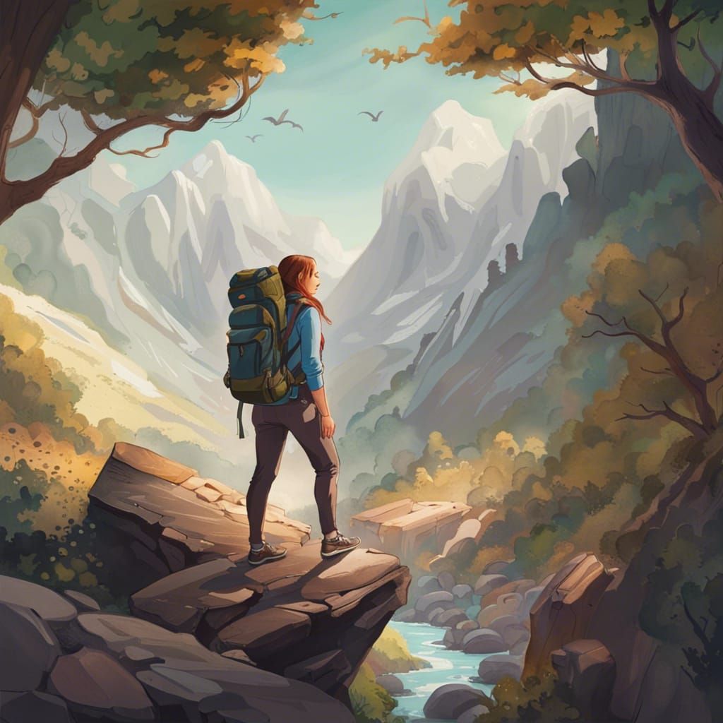 Woman Hiker Begins Adventure in Hyperrealistic Style