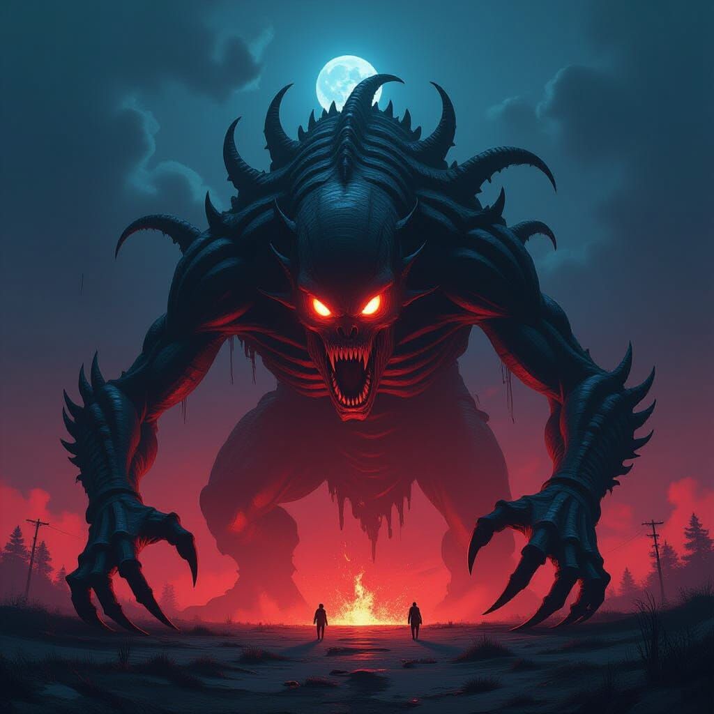 Monstrous Creature Attack in Biomechanical Dystopian Style