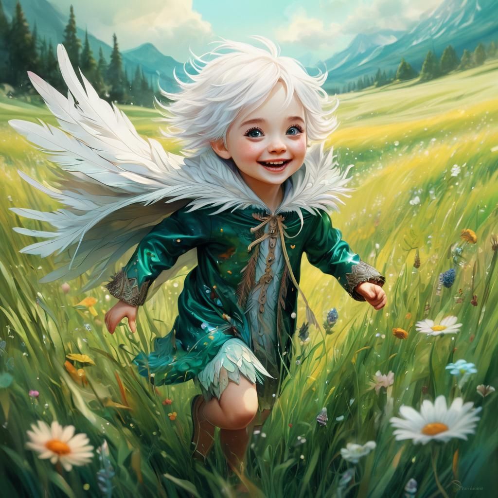 Child Runs Through Meadow: Surreal Digital Art