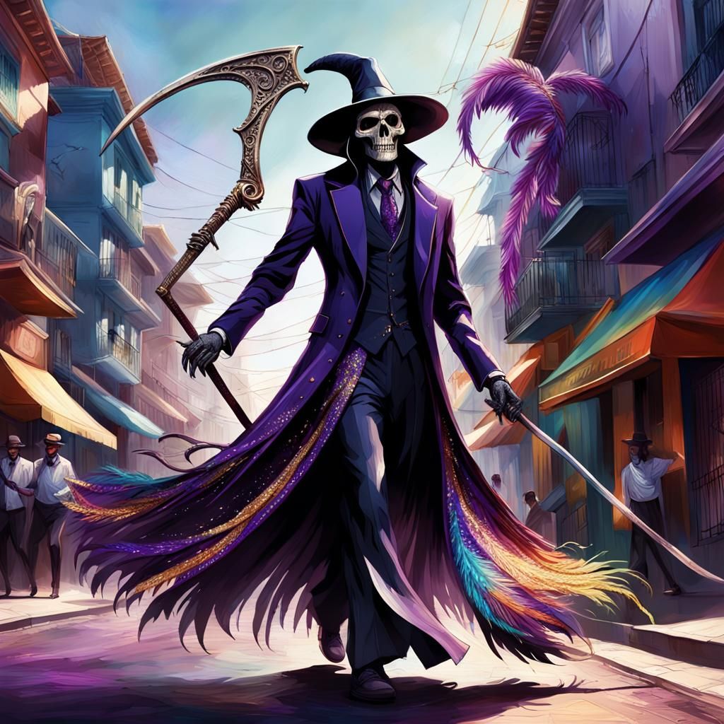Grim Reaper's Samba: Hyperrealistic Street Concept Art