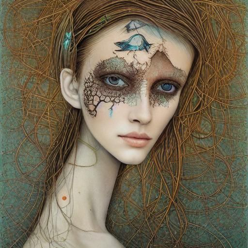 Intricate Stick Nymph with Zebra Face Tattoos