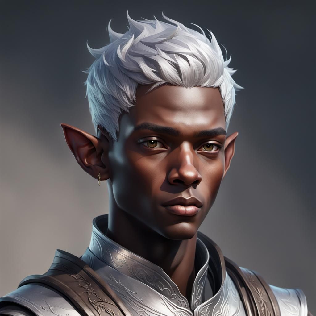 Silver-Haired Black Elf Teen Portrait