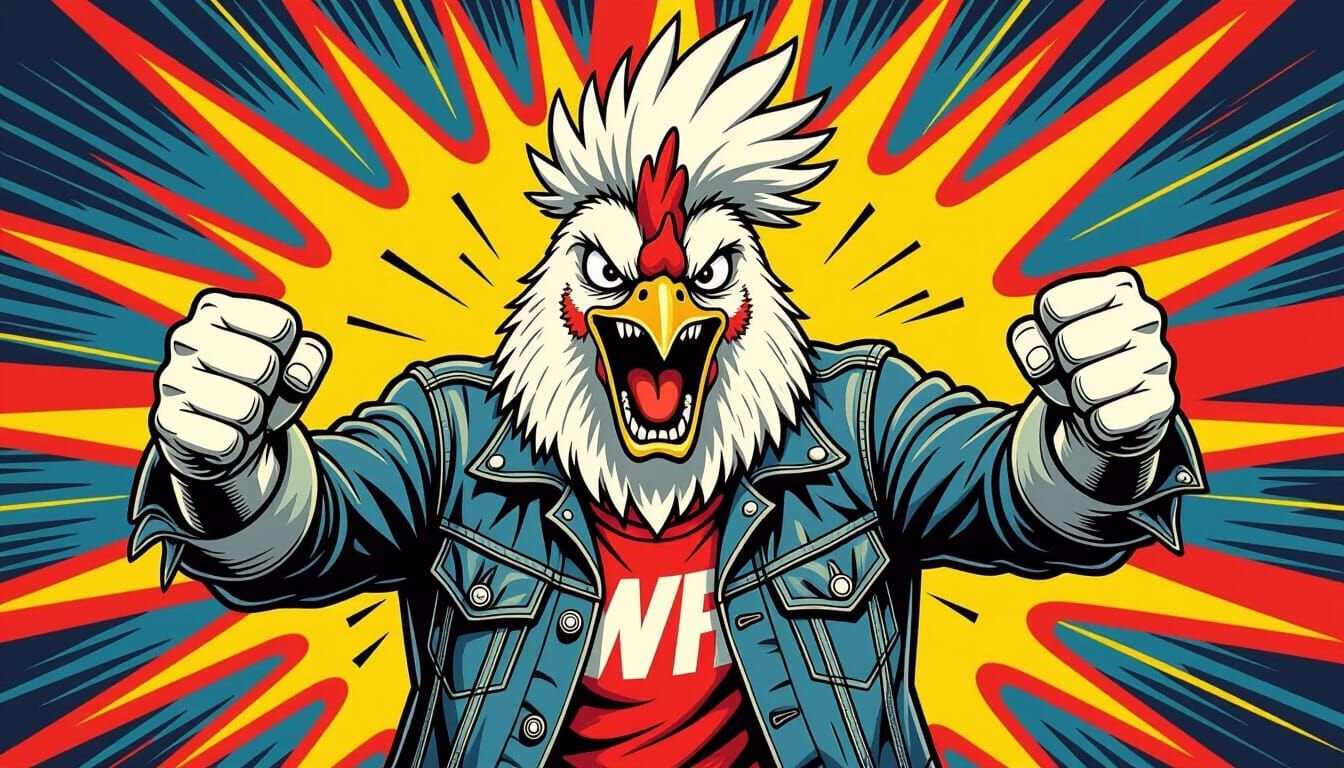 Furious Chicken Yelling in Comic Book Style