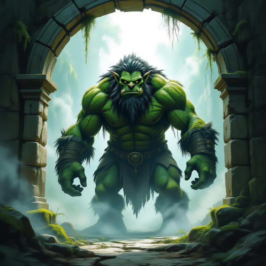 Ancient Troll Guarding Forgotten Temple Archway