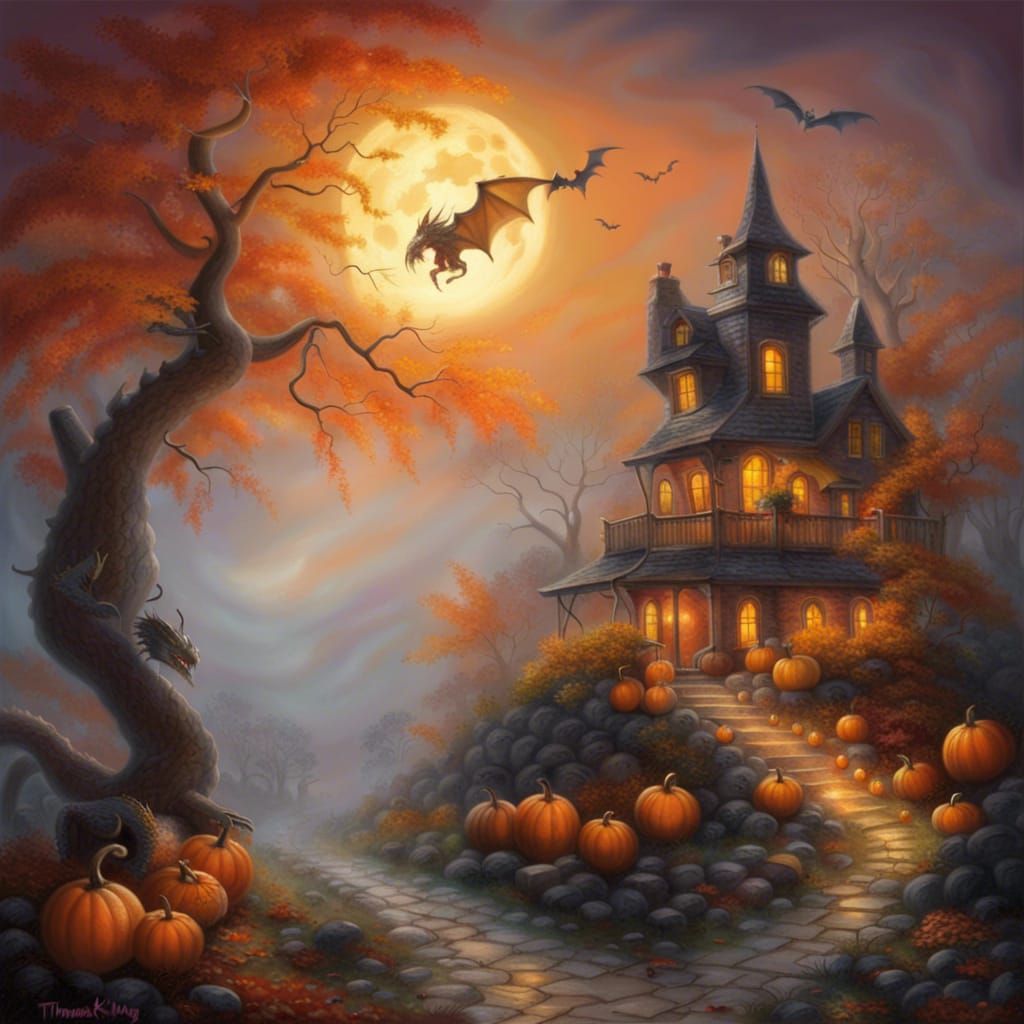 Halloween Dragon in Autumnal Fantasy Landscape