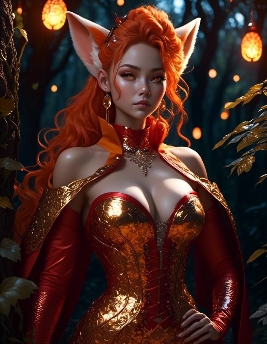 Kitsune Woman Portrait in Anime Realism