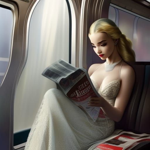 Dove Cameron Reads Newspaper: Hyperdetailed Subway Portrait