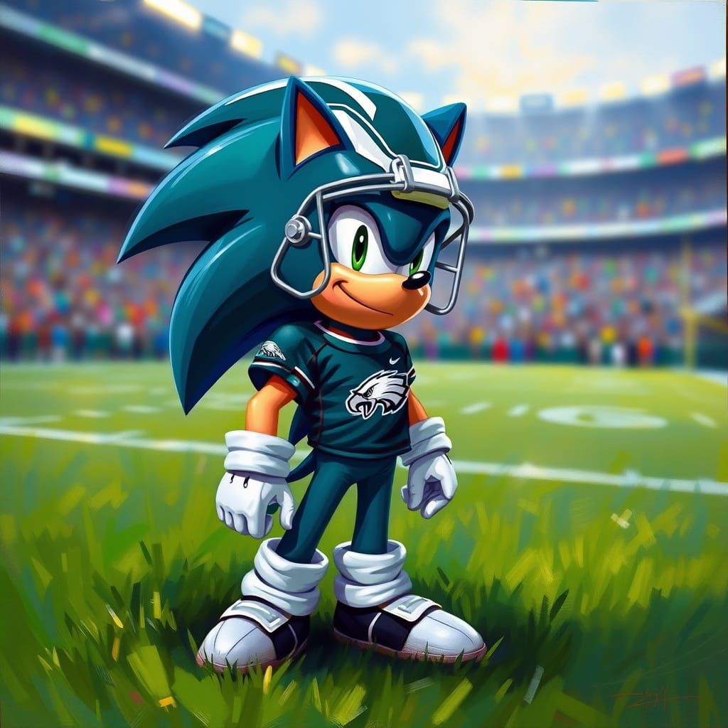 Sonic the Hedgehog in Eagles Football Gear