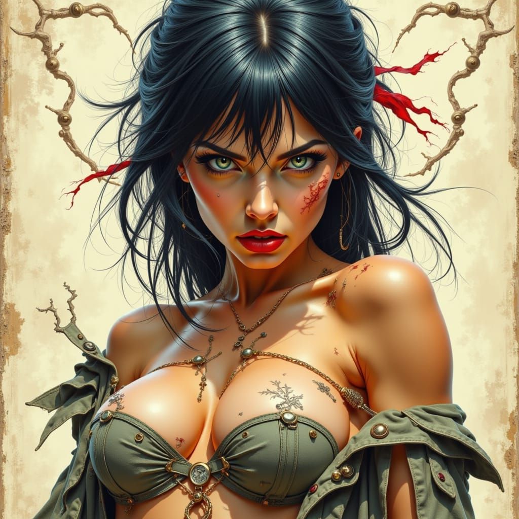 Fierce Female Warrior Unleashes Fury in Ripped Clothing