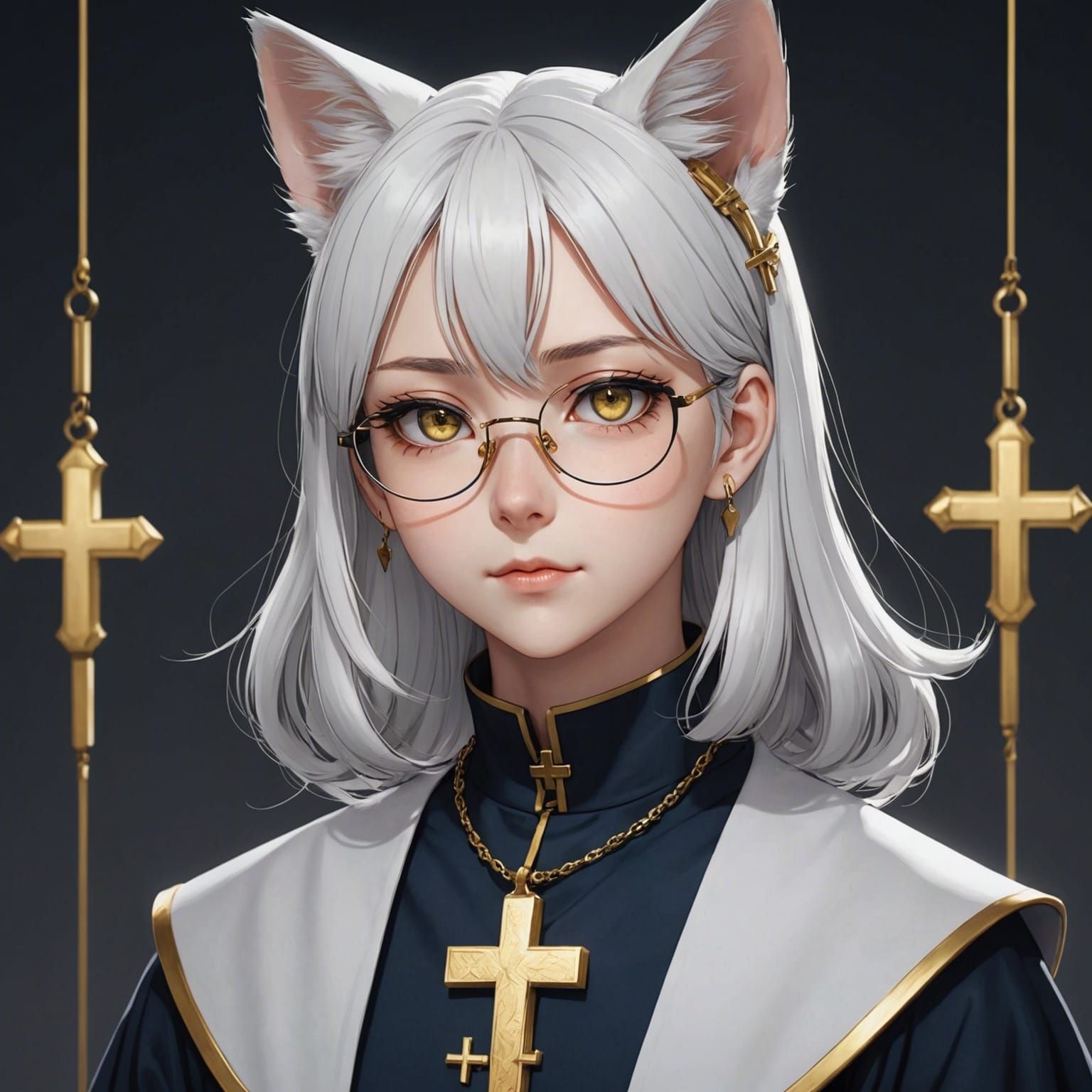 Cat Girl Priest in Anime Style