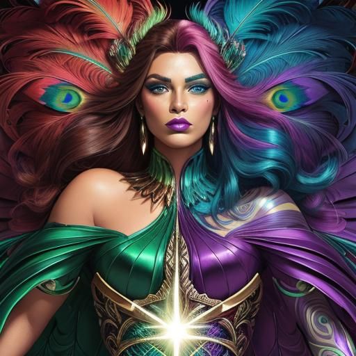 Peacock Haired Woman in Comic Book Style