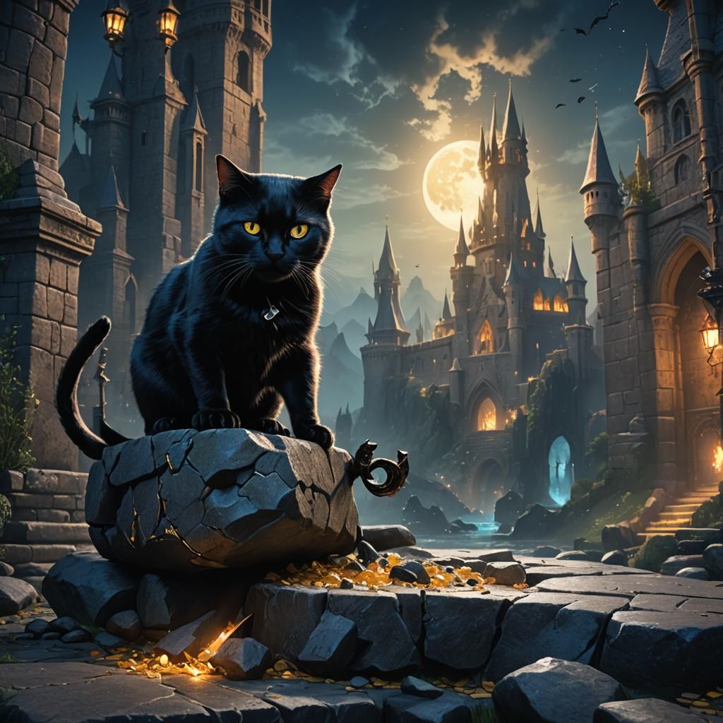 Black Cat Pulls Excalibur: Fantasy Concept Art